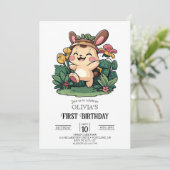 Invitation Forêt Cute Bunny 1er Anniversaire numérique (Debout devant)