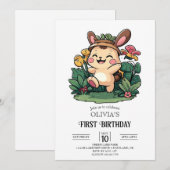 Invitation Forêt Cute Bunny 1er Anniversaire numérique (Devant / Derrière)
