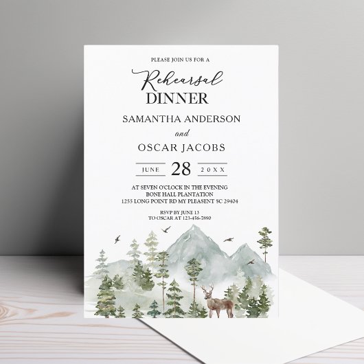 Invitation Forêt d'aquarelle | Arbres Et Cerfs