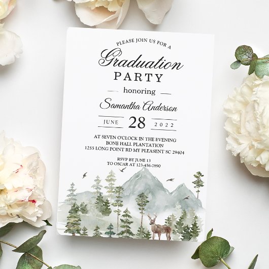 Invitation Forêt d'aquarelle | Arbres Et Cerfs |