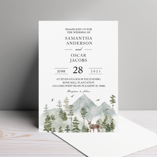 Invitation Forêt d'aquarelle | Arbres Et Cerfs |
