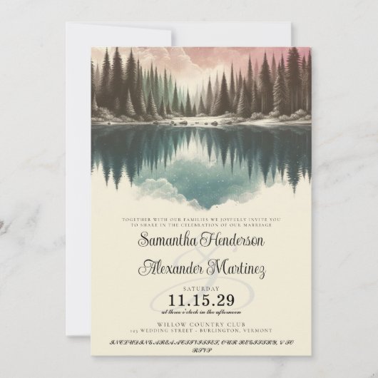 Invitation Forêt d'aquarelle avec détails et Mariage QR (Devant)