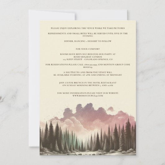 Invitation Forêt d'aquarelle avec détails Mariage (Dos)