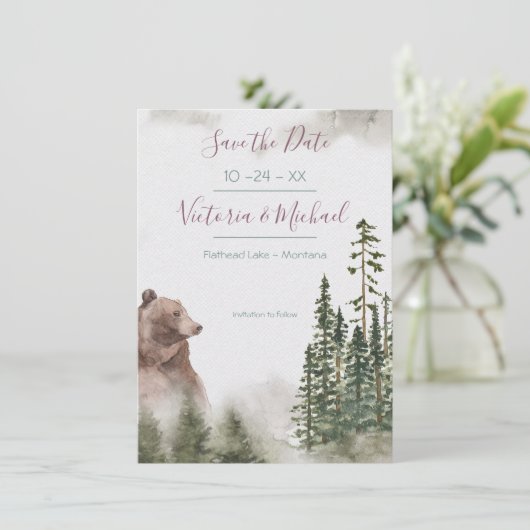 Invitation Forêt d'aquarelle de bois Enregistrer la date (Debout devant)