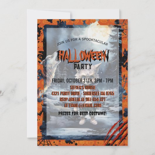 Invitation Forêt d'aquarelle du loup-garou (Devant)