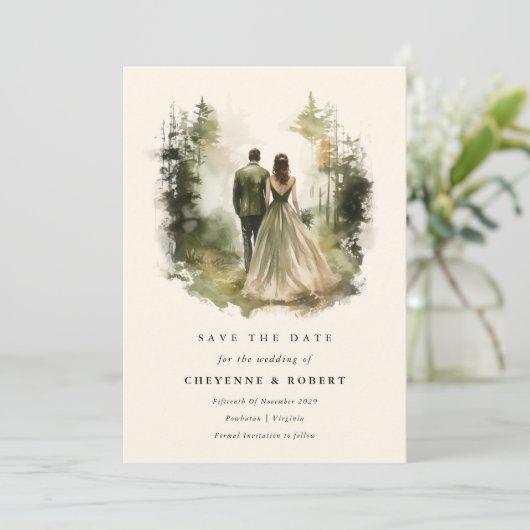 Invitation Forêt d'aquarelle enchantée Photo Enregistrer la d (Debout devant)