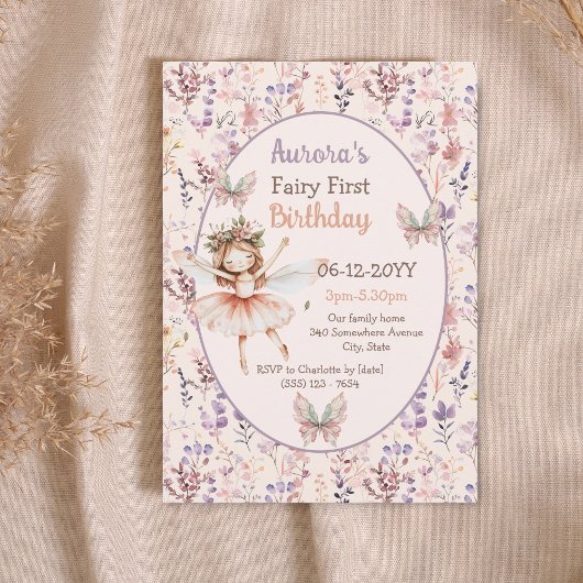 Invitation Forêt d'aquarelle fleur sauvage Fée Premier annive