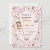 Invitation Forêt d'aquarelle fleur sauvage Fée Premier annive (Devant)