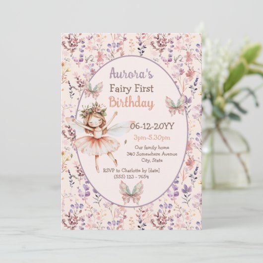 Invitation Forêt d'aquarelle fleur sauvage Fée Premier annive (Debout devant)