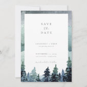 Invitation Forêt d'aquarelle Sauvez la date Bois vert (Devant)