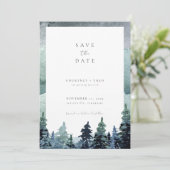 Invitation Forêt d'aquarelle Sauvez la date Bois vert (Debout devant)