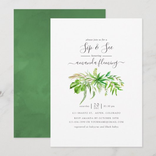 Invitation Forêt d'aquarelle verdure à boire et à voir (Devant / Derrière)