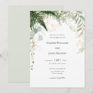 Invitation Forêt d'aquarelle, verdure et mariage doré