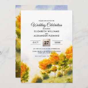 Invitation Forêt d'automne   Arbres d'automne Mariage aquarel
