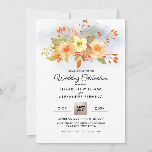 Invitation Forêt d'automne | Bouquet d'automne Mariage d'aqua (Devant)