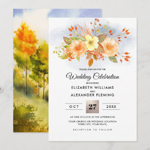 Invitation Forêt d'automne Bouquet d'automne Mariage d'aqua