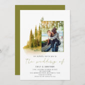 Invitation Forêt d'automne Photo QR Code Olive Green Mariage (Devant / Derrière)