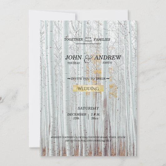 Invitation Forêt de Birch Blanc Mariage d'hiver (Devant)