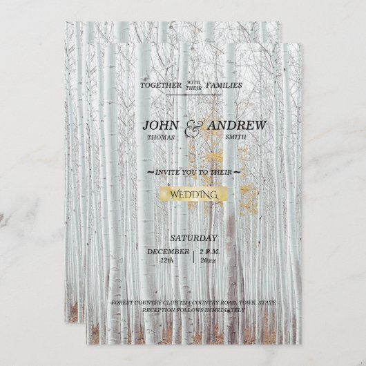 Invitation Forêt de Birch Blanc Mariage d'hiver (Devant / Derrière)