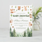 Invitation Forêt de bois Animaux Rustique bébé garçon douche (Debout devant)