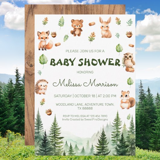 Invitation Forêt de bois Animaux Rustique bébé garçon douche