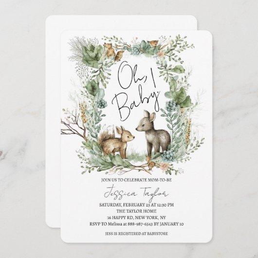 Invitation Forêt de bois Animaux Unisex Baby shower (Devant / Derrière)