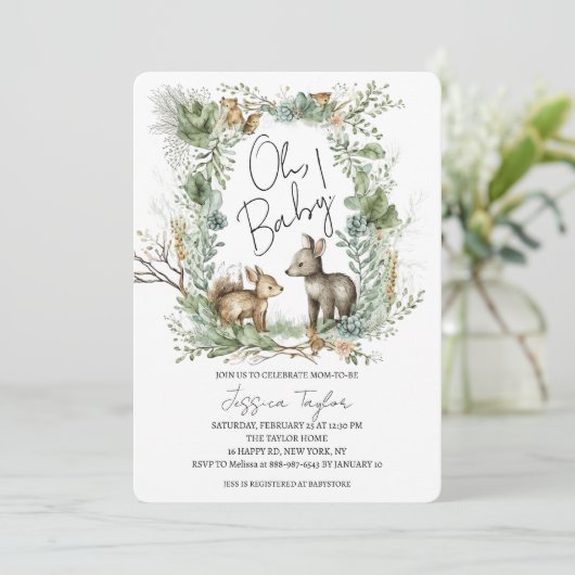 Invitation Forêt de bois Animaux Unisex Baby shower (Debout devant)