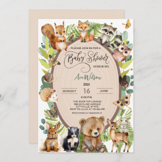 Invitation Forêt de bois Baby shower animal rustique mite