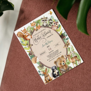 Invitation Forêt de bois Baby shower animal Verdure rustique
