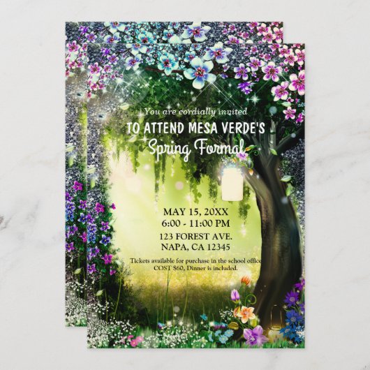 Invitation Forêt de Bois Fantastique Lueur Enchantée Prom (Devant / Derrière)