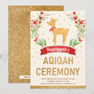 Invitation Forêt de Bois Fleur Florale Or Fille Cerf Aqiqah
