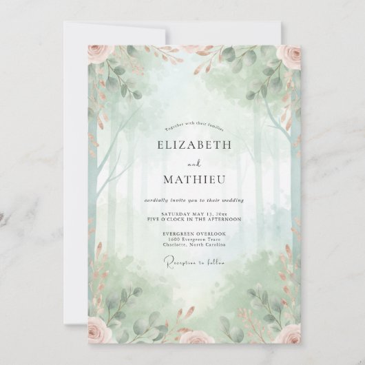 Invitation Forêt de bois flotté Eucalyptus Mariage (Devant)