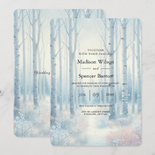 Invitation Forêt de bouleau bleu givré pour mariage