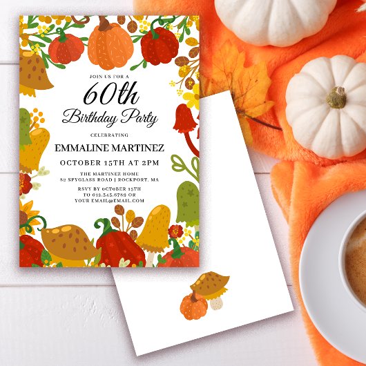 Invitation Forêt de champignons citrouilles automne 60e anniv