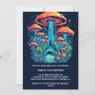 Invitation Forêt de champignons colorés Imprimer Fête d'anniv