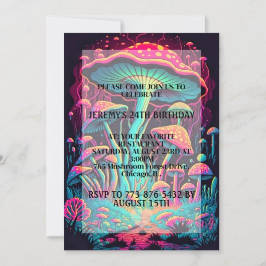 Invitation Forêt de champignons éclatants Imprimer fête d'ann (Devant)