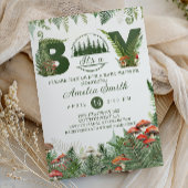 Invitation Forêt de Champignons en Bois Vert C'est un Garçon