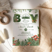 Invitation Forêt de Champignons en Bois Vert C'est un Garçon