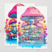 Invitation Forêt de champignons psychédélique Imprimer fête d (Devant / Derrière)