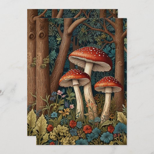 Invitation Forêt de champignons rétro (Devant / Derrière)