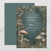 Invitation Forêt de champignons sarcelle éthérée cadre doré m (Devant / Derrière)