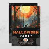 Invitation Forêt de chats noirs Halloween noir (Devant / Derrière)