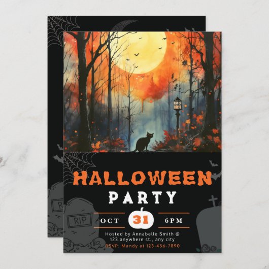 Invitation Forêt de chats noirs Halloween noir (Devant / Derrière)