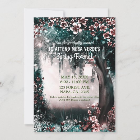 Invitation Forêt de conte de fées en rose enchantée pour bal (Devant)