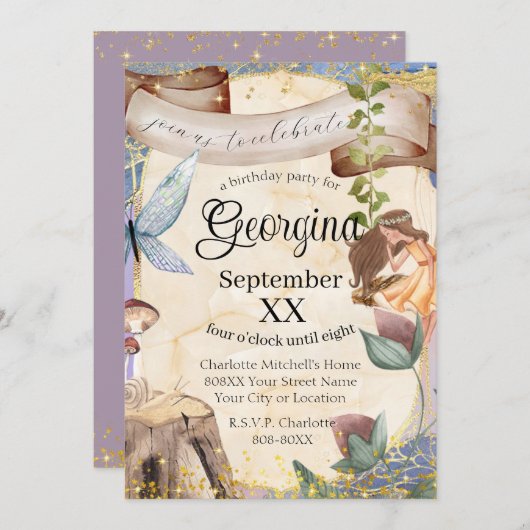 Invitation Forêt de contes de fées enchantées (Devant / Derrière)