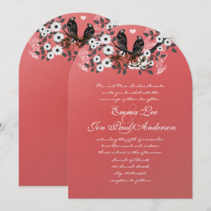 Invitation Forêt de corail vintage oiseaux de l'amour romanti