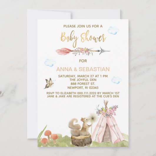 Invitation *~* Forêt de feuillus de Boho Tribal Teepee (Dos)