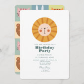 Invitation Forêt de Lion simple mignonne avec animaux Anniver (Devant / Derrière)