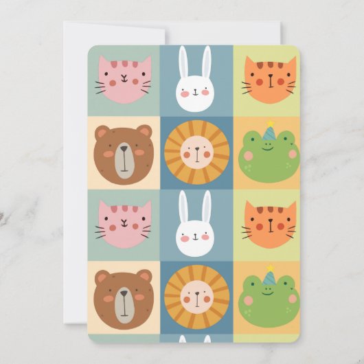 Invitation Forêt de Lion simple mignonne avec animaux Anniver (Dos)