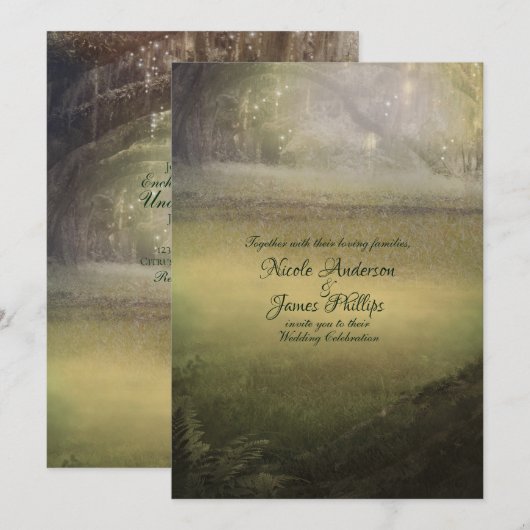 Invitation Forêt de lumières enchantées pour mariage rustique (Devant / Derrière)
